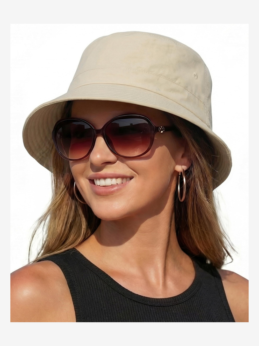 Bucket Sun Hats for Woman Men Cotton Summer Beach Hat Golf | Light Sand | Size M